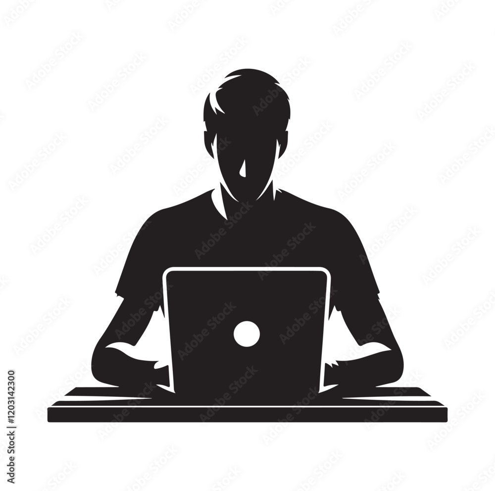 man using a laptop silhouette vector illustration man using a laptop silhouette vector illustration