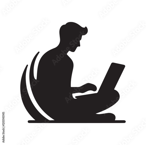 man using a laptop silhouette vector illustration