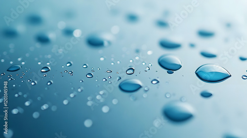 Blue water droplets on a glass surface, evoking a feeling of coolness and clarity.