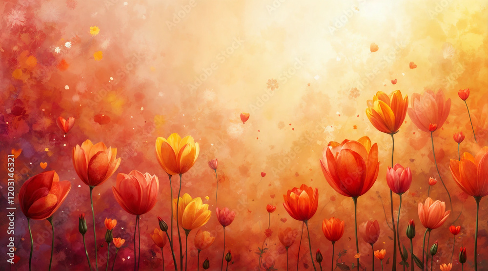 Fototapeta premium Blooming Flowers with Glowing Heart Background