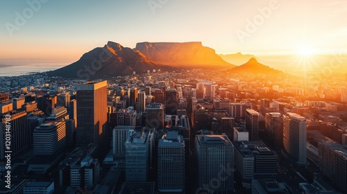 Panoramic cityscape of cape town with landmark table mountain