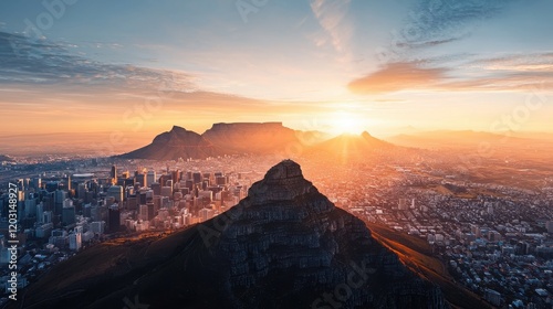 Panoramic cityscape of cape town landmark view at sunset