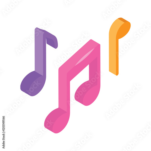 Isometric icon of musical notes representing love for music and melodies.