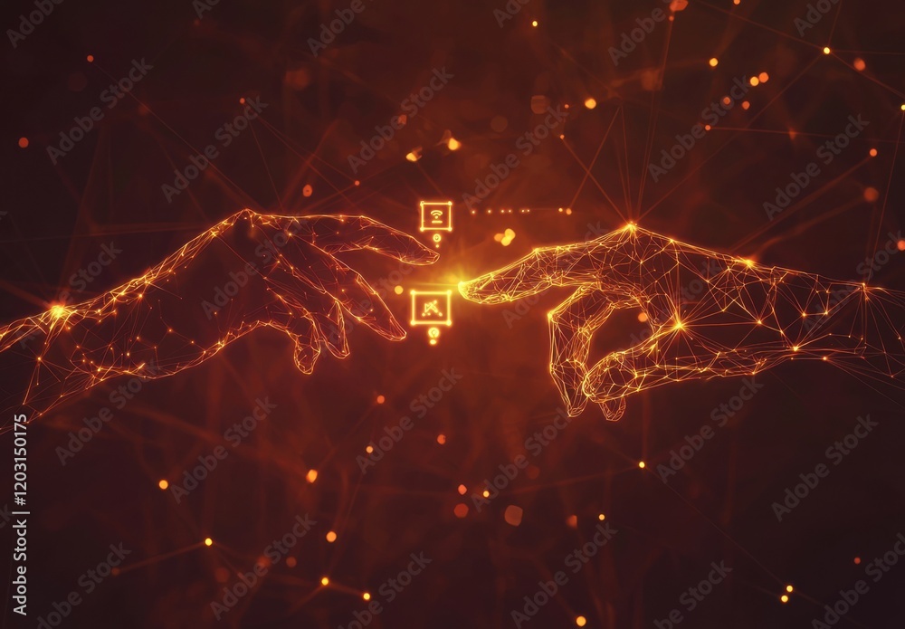 Fototapeta premium Digital Hands Interacting - Futuristic Technology