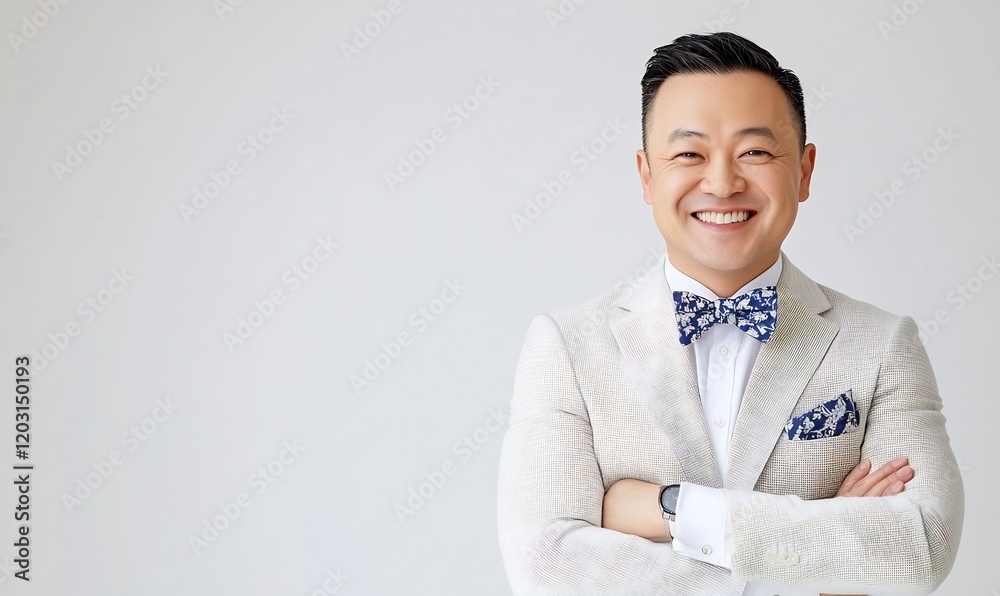 Happy Asian man, arms crossed, studio portrait, gray background, professional headshot Happy Asian man, arms crossed, studio portrait, gray background, professional headshot