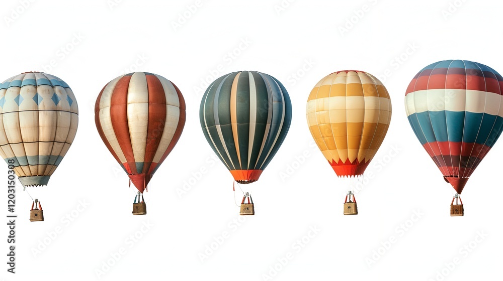 Fototapeta premium Bright air balloons in a line against a clear backdrop