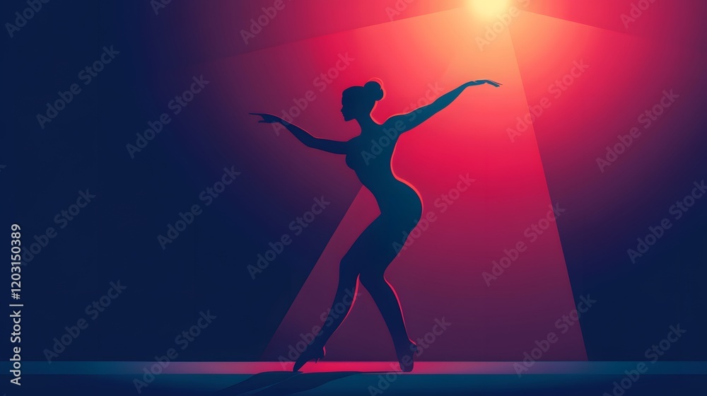 Naklejka premium Dancer performing under spotlight theater stage digital art dramatic lighting side view expression of grace