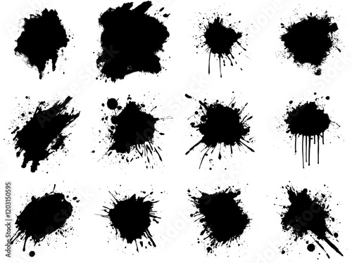 set vector Realistic blak ink brush strokes painted on a white background