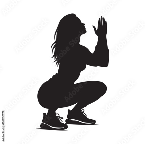 Casual people squatting silhouette vector illustration