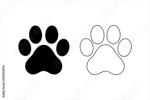 Paw icon set. Cat or dog paw icon silhouette vector illustration. Paw icon outline. print vector illustration. 