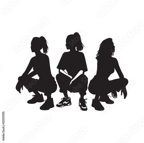 Casual people squatting silhouette vector illustration