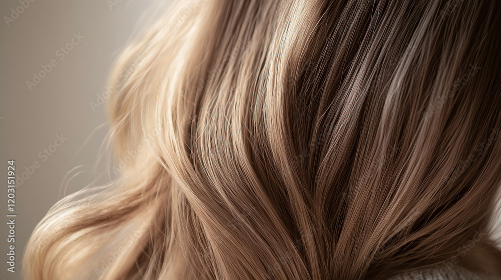 Naklejka premium woman with hair, hair of a woman, hair model back view, glossy blonde curls, close-up of hair
