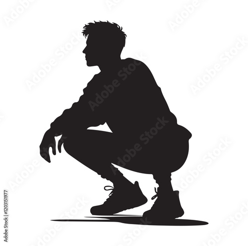 Casual people squatting silhouette vector illustration