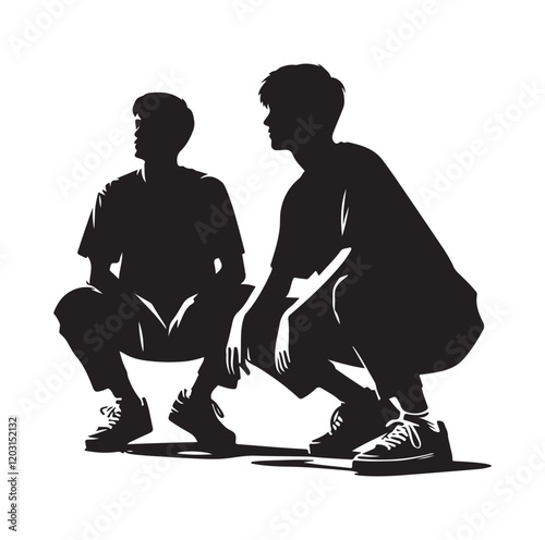 Casual people squatting silhouette vector illustration