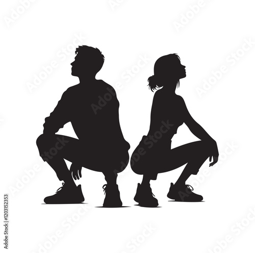 Casual people squatting silhouette vector illustration