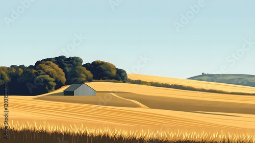 Scenic golden wheat fields rural landscape digital art tranquil environment panoramic view agricultural concept photo