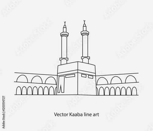 Vector hand drawn sketch of holy Kaaba in mecca Saudi Arabia 