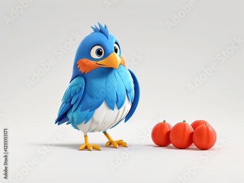 3d blue birdcartoon characters isolated on white background photo