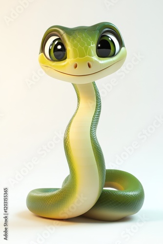 Cute cartoon snake with big eyes smiling	 photo