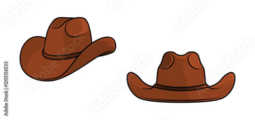 Cowboy Hat cartoon vector illustration, Front view and Side view of cowboy hats