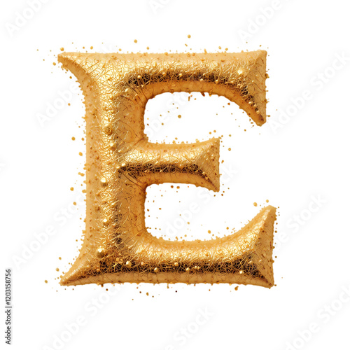 Golden Letter E Elegant Foil Texture Design Alphabet Luxury 3D Render Sparkling Gold Alphabet Letter photo