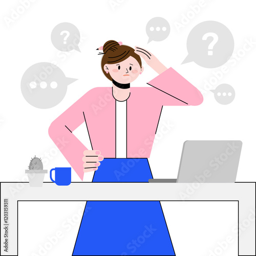 Business woman character working confused with computer laptop