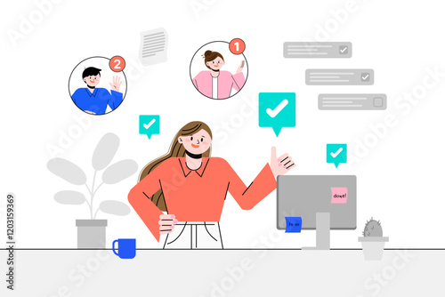 Businessman and  Business woman Character woman communicate employee, workplace, online work, remote work