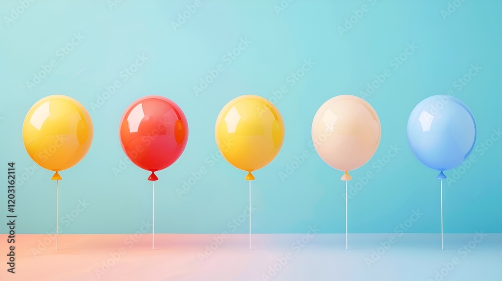 Bright air balloons in a line against a clear backdrop Bright air balloons in a line against a clear backdrop