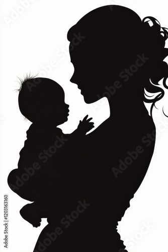 Silhouette of mother holding baby	 photo