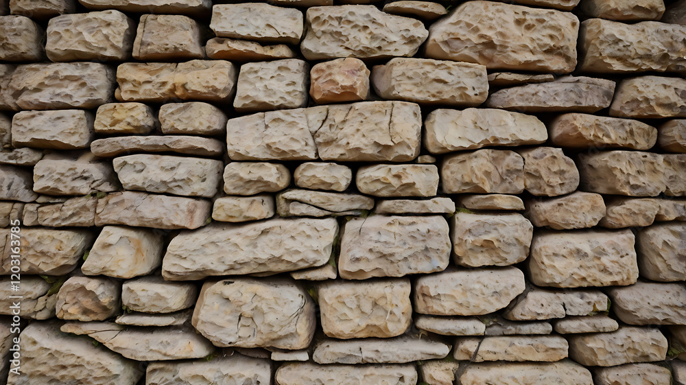 A textured stone wall with a rough surface and natural grey and brown stones arranged in a pattern, creating an abstract and architectural background A textured stone wall with a rough surface and natural grey and brown stones arranged in a pattern, creating an abstract and architectural background