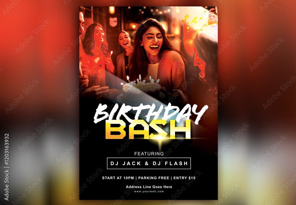 Birthday Bash Party Flyer with Event Details for Advertising. Stock ...