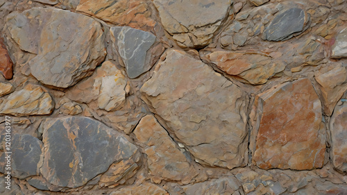Rough stone wall texture with natural granite surface and detailed old rock pattern photo