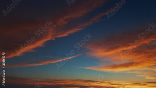 Obraz na płótnie Sky at sunset . A dramatic sunset sky with orange-tinted clouds. The sky is dark blue w salonie
