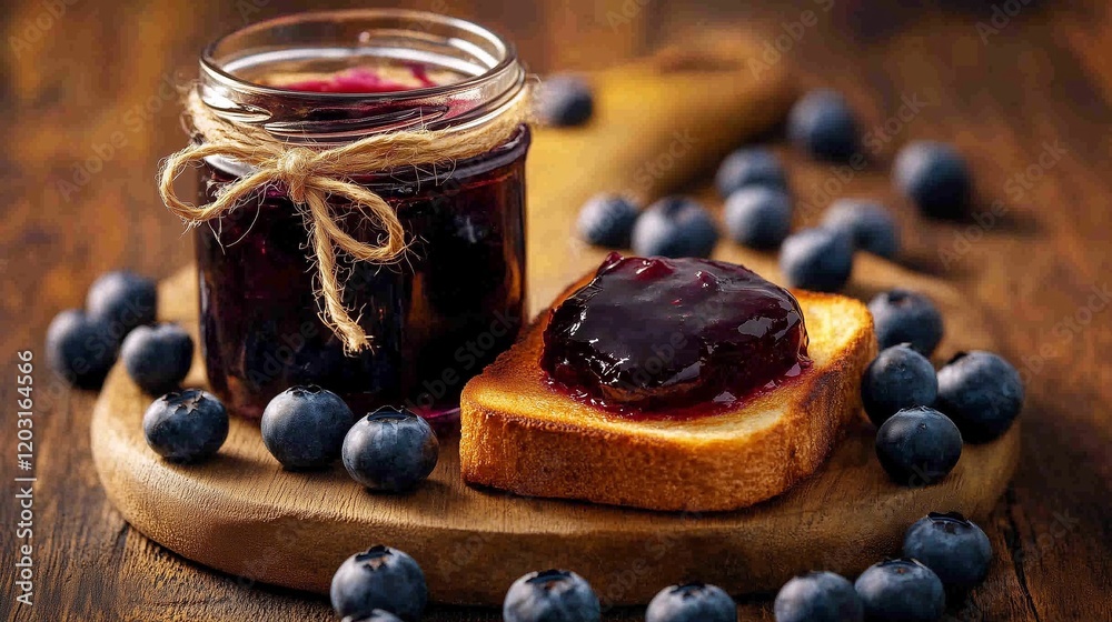 plum blueberry jam with toast and jar plum blueberry jam with toast and jar