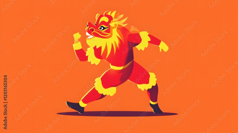 Fototapeta premium Festive lion dance performance cultural event vibrant environment dynamic viewpoint celebrating tradition