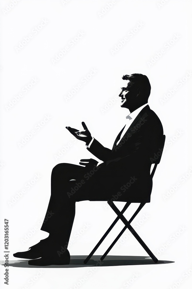 Man in suit sitting on chair and talking silhouette Man in suit sitting on chair and talking silhouette