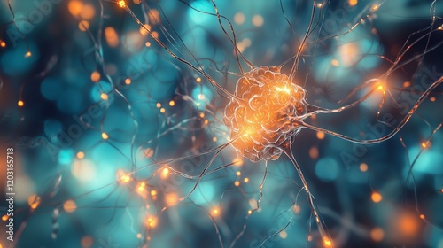 Neuron illustration showing tau protein aggregation affecting microtubules.