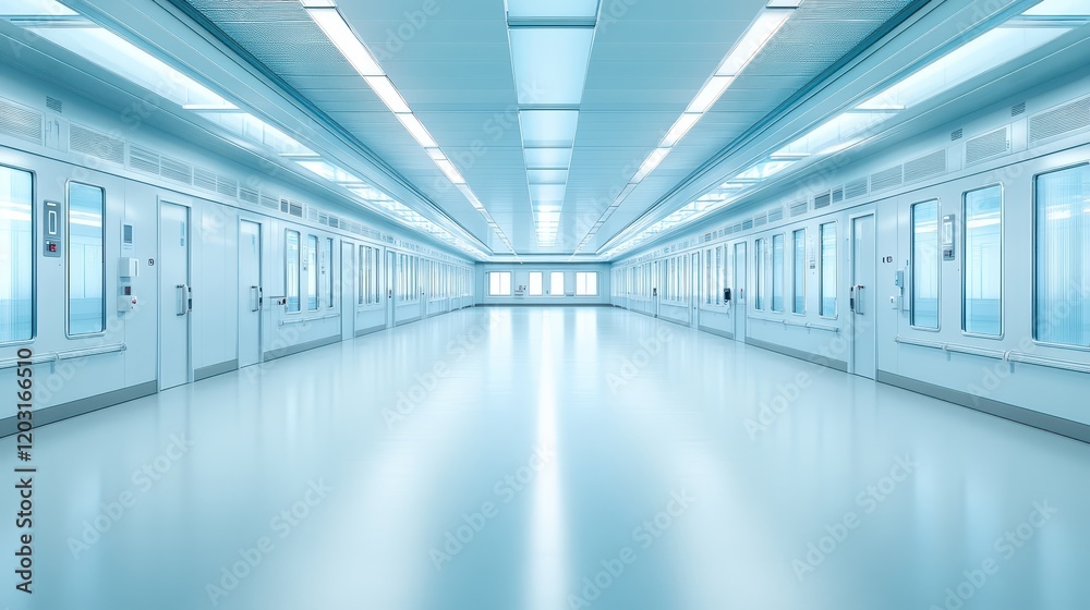Fototapeta premium Serene minimalist hallway design with blue flooring and white walls, tranquility in modern architecture