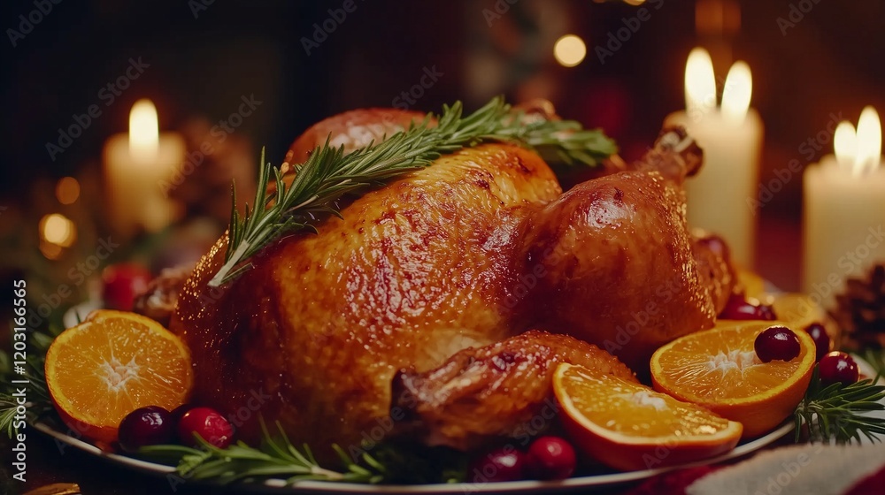 Obraz premium roast turkey with golden crispy skin garnished