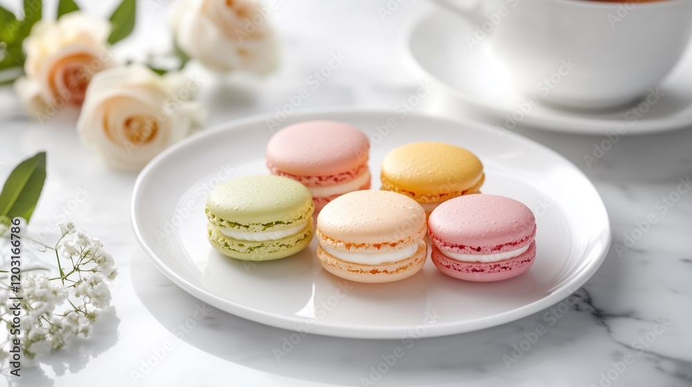 Obraz premium macaroons and cup of tea