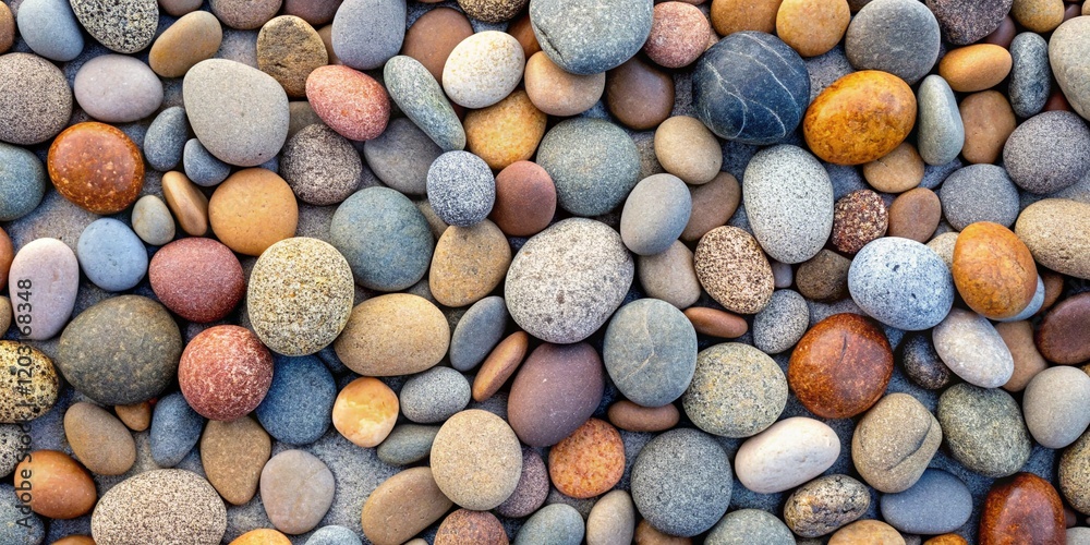 Round multicolor small Pebbles stone texture top view background Round multicolor small Pebbles stone texture top view background