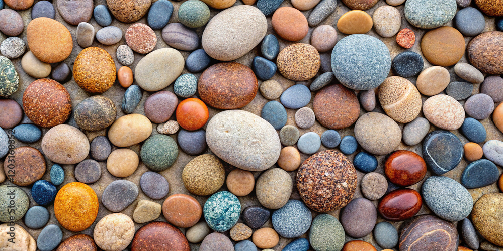 Round multicolor small Pebbles stone texture top view background Round multicolor small Pebbles stone texture top view background