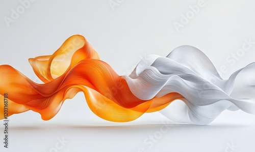 Abstract orange and white flowing fabric waves.