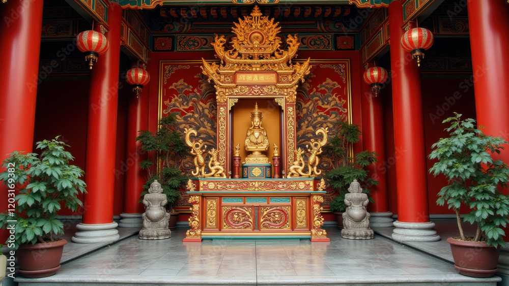 Fototapeta premium Golden Buddha Shrine, Chinese Temple, Asia - Spirituality and Mindf.