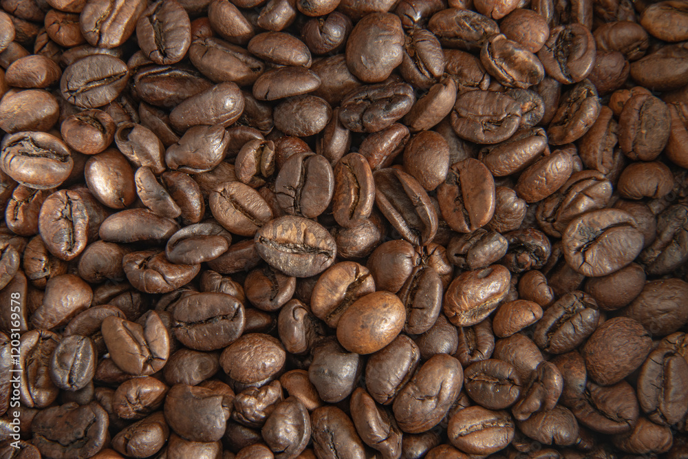 Obraz premium Coffee beans, coffee, texture, background