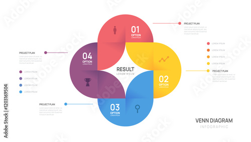 Venn diagram infographic chart template for business start up presentation and venn diagram elements vector illustration.