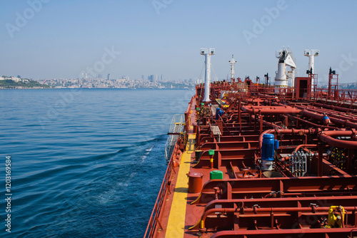 Red oil, chemical tanker entering Bosporus strait in Turkey