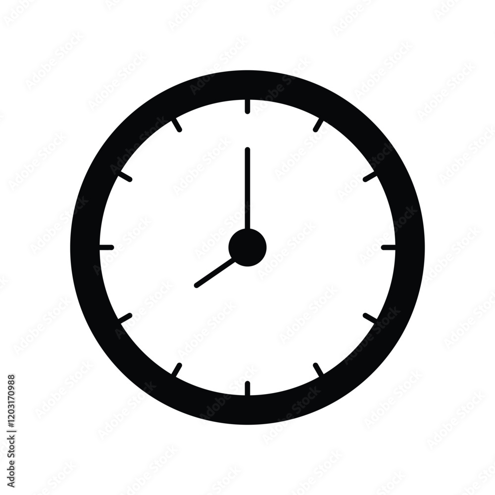 clock glyph outline icon with white background vector stock illustration clock glyph outline icon with white background vector stock illustration