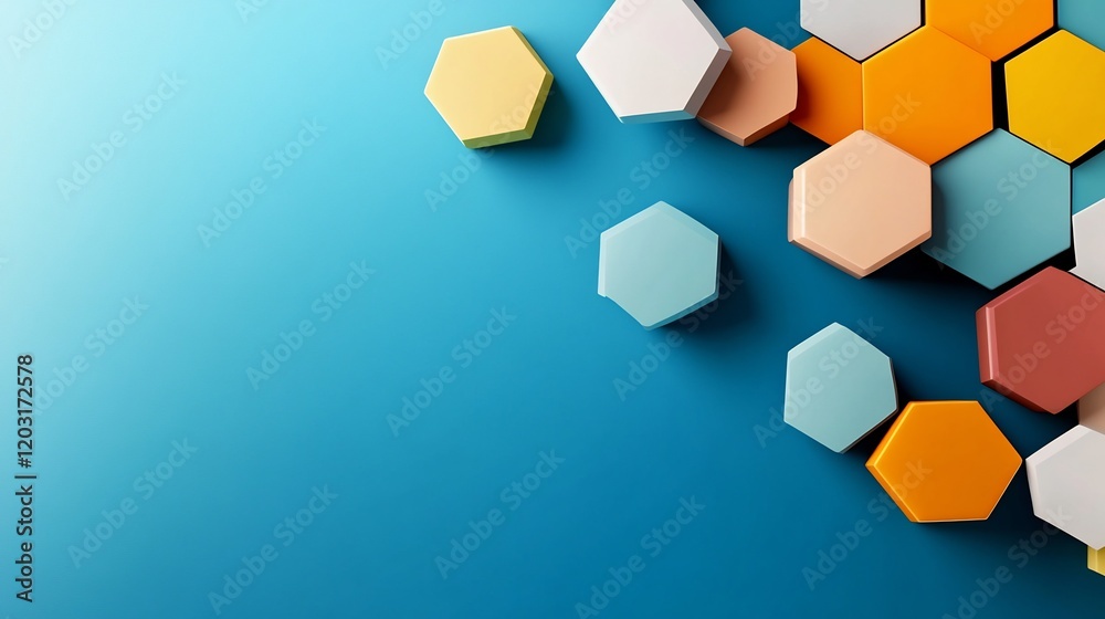 Abstract Pastel Hexagons Gently Cascade on Blue Background. AI Generated Abstract Pastel Hexagons Gently Cascade on Blue Background. AI Generated