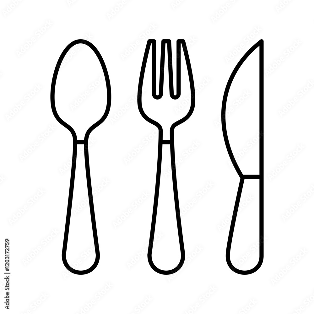 Vector icon set of spoon, fork and knife flat design symbol. Vector icon set of spoon, fork and knife flat design symbol.